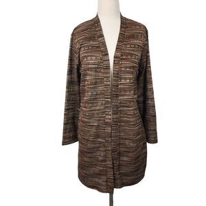 Coldwater Creek Open Front Cardigan Sweater Women Size L Earthy Brown Stretch
